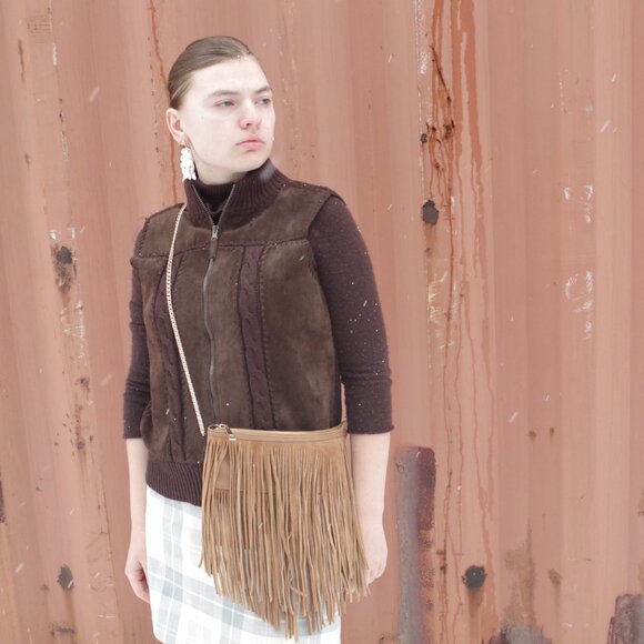 Beautiful  Vintage Chocolate Brown Front Leather Vest Size small, back and trim - Picture 3 of 13